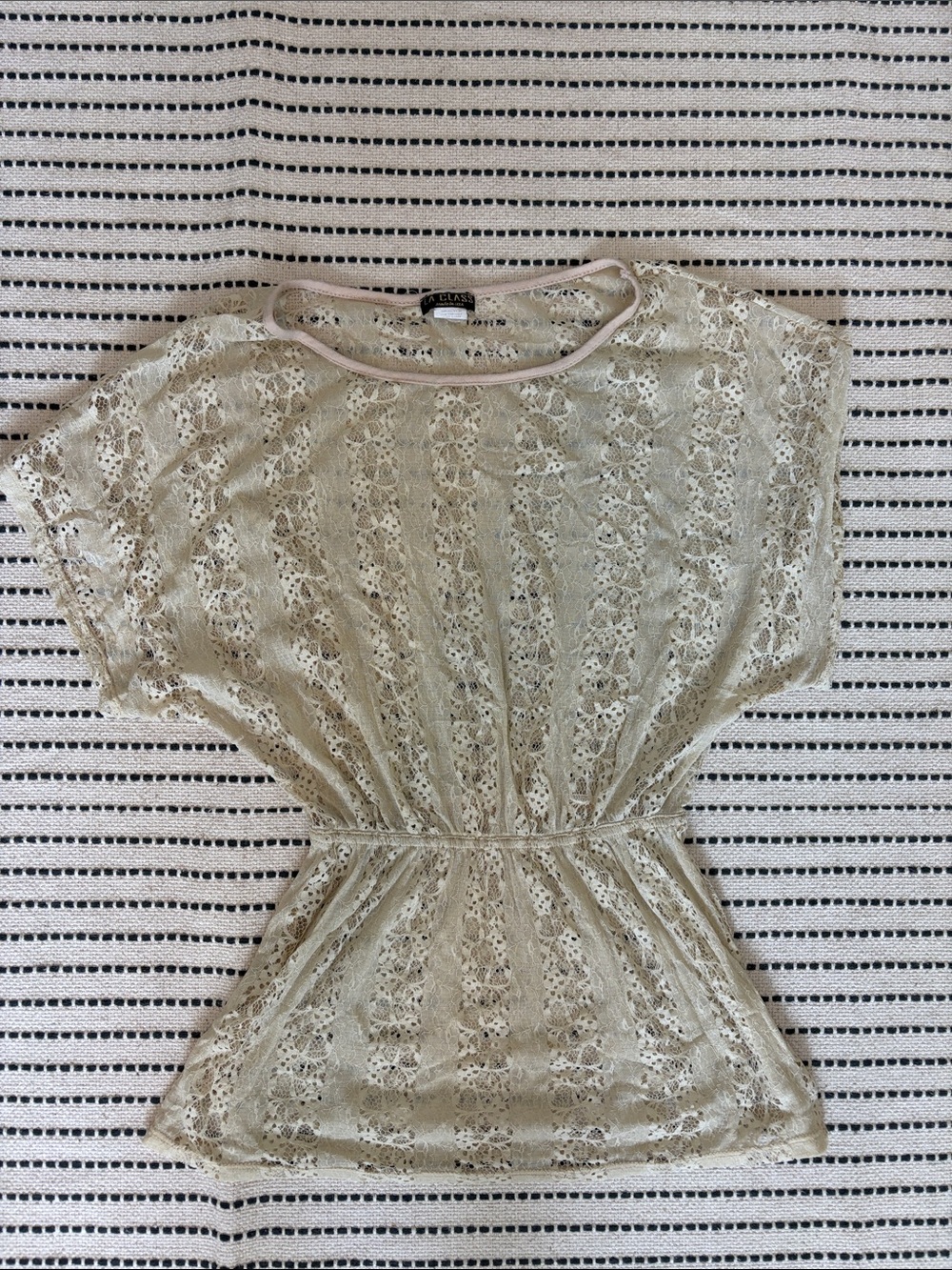 Knitworks Lace Short-Sleeve Waist-Defined Cream Top
